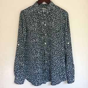 Ann Taylor LOFT Floral Print Utility Blouse XSP
